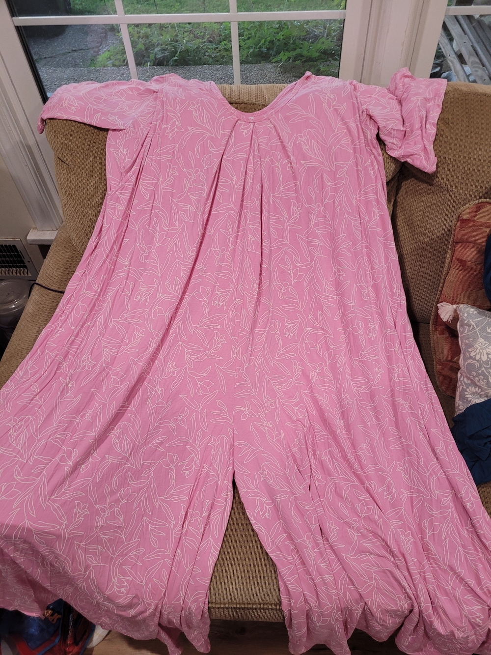 Latched Mama Pink White Leaf-Print Wide-Leg Momper